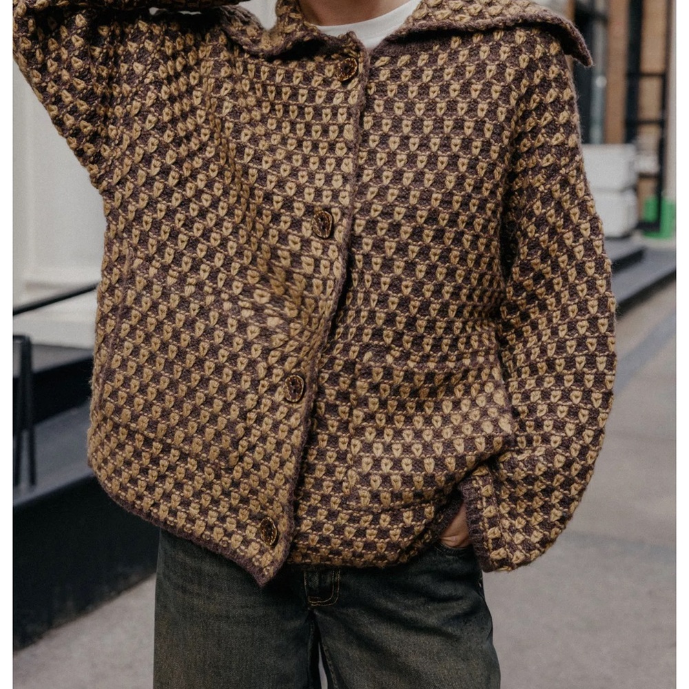 Zara oversized Brown and Tan knit Jacket